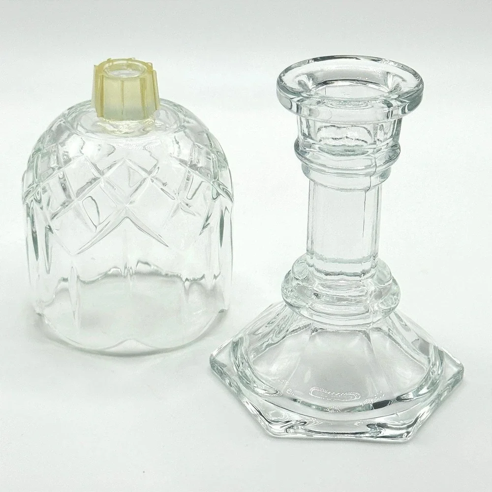 Vintage HOMCO Clear Glass Hurricane Candle Holder Pedestal Candlestick‎ Scallop